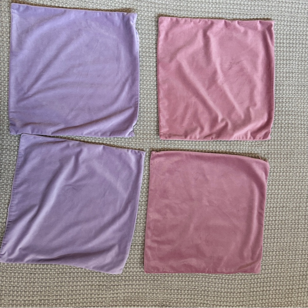 Set of Four Velvet Pillow Covers in Pink and Purple